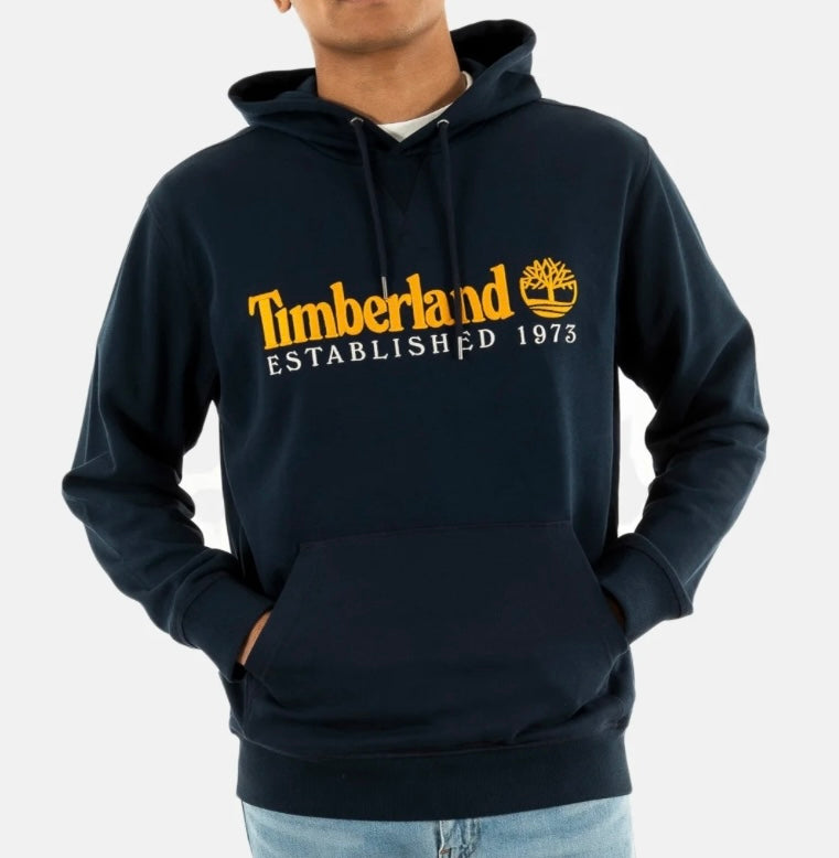 TIMBERLAND FELPA CAPPUCCIO Established 1973 EMBROIDERED LOGO LOOPBACK HOODIE DARK SAPPHIRE