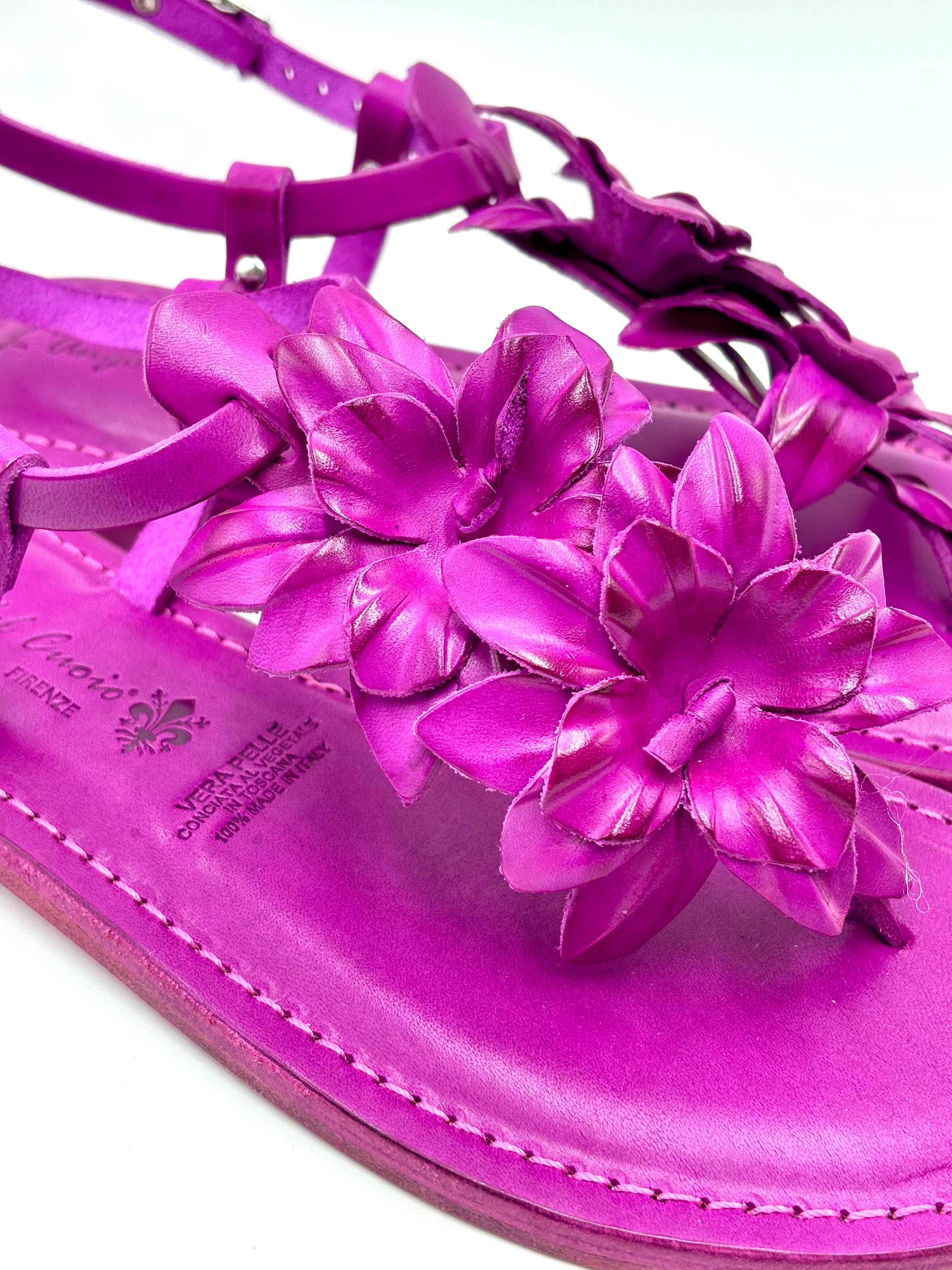 SANDALO INFRADITO FIORI PELLE FEDERICA FUXSIA