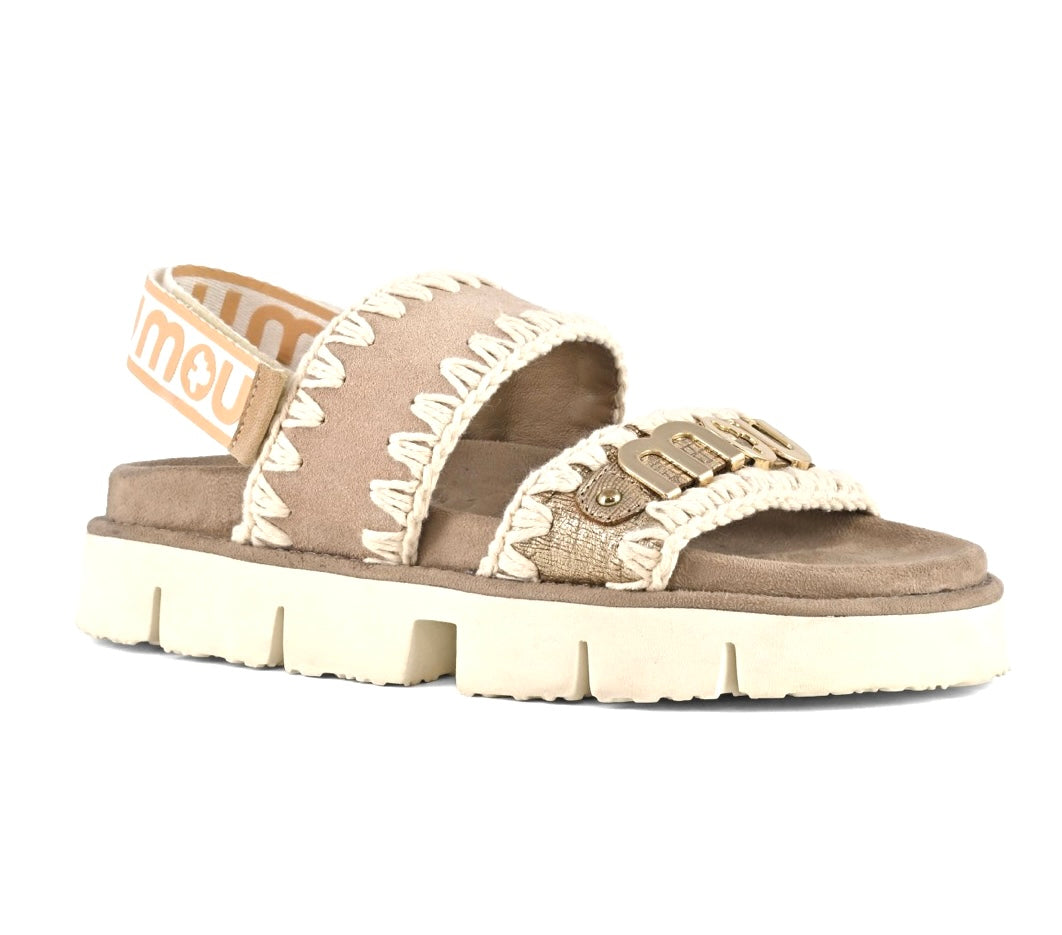 MOU SANDALO SUEDE LEATHER LOGO METALLIC LIZARD GOLD