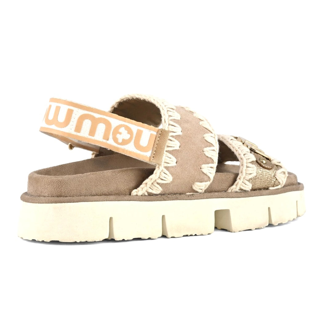 MOU SANDALO SUEDE LEATHER LOGO METALLIC LIZARD GOLD