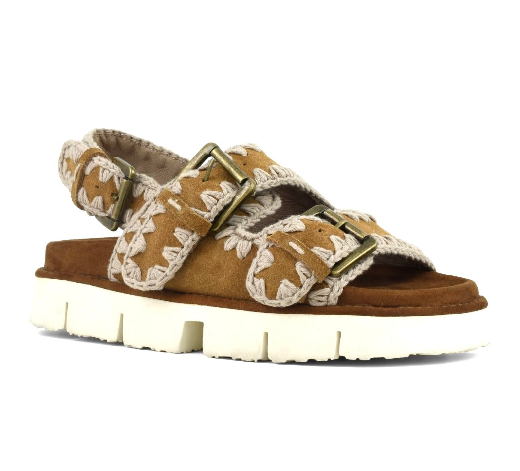 MOU SANDALO BIO TWO BUCKLES BACK STRAP COGNAC