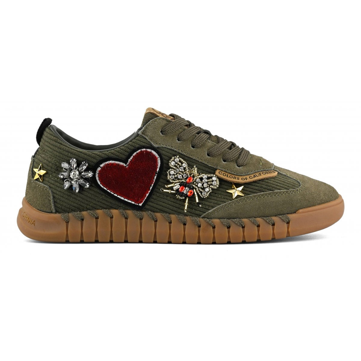 COLORS OF CALIFORNIA SNEAKER IN VELLUTO A COSTINE E PATCH MILITARY