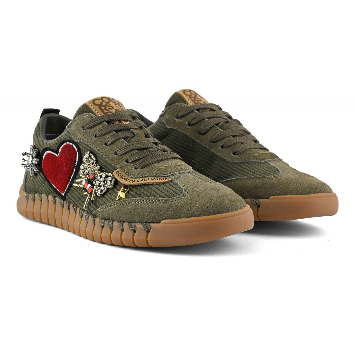 COLORS OF CALIFORNIA SNEAKER IN VELLUTO A COSTINE E PATCH MILITARY
