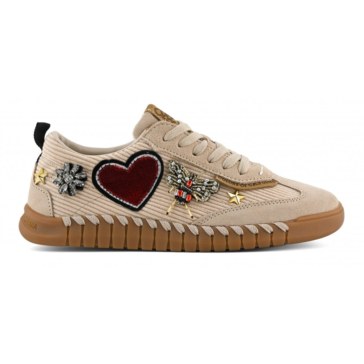 COLORS OF CALIFORNIA SNEAKER IN VELLUTO A COSTINE E PATCH TAN