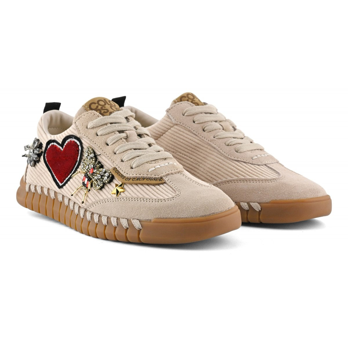 COLORS OF CALIFORNIA SNEAKER IN VELLUTO A COSTINE E PATCH TAN