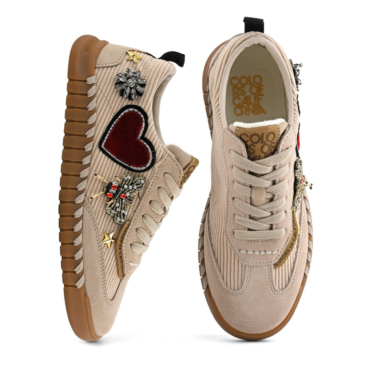COLORS OF CALIFORNIA SNEAKER IN VELLUTO A COSTINE E PATCH TAN