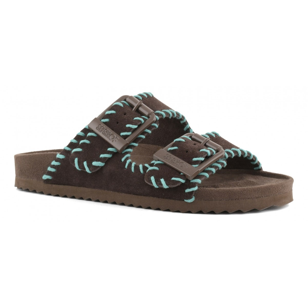 COLORS OF CALIFORNIA SLOFI Sandalo in pelle scamosciata e stitching MOKA