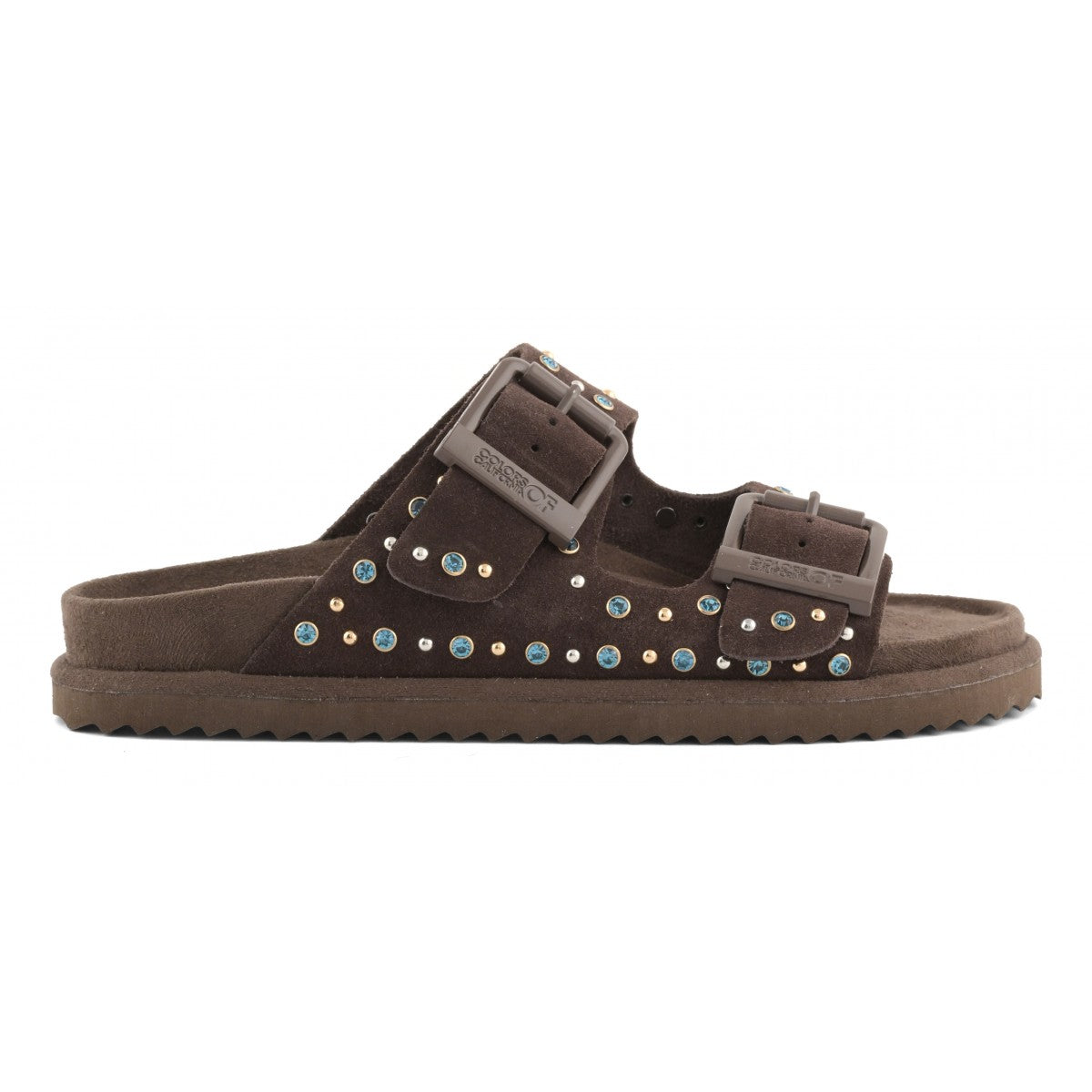 COLORS OF CALIFORNIA SLOFIW Sandalo in pelle scamosciata e strass MOKA