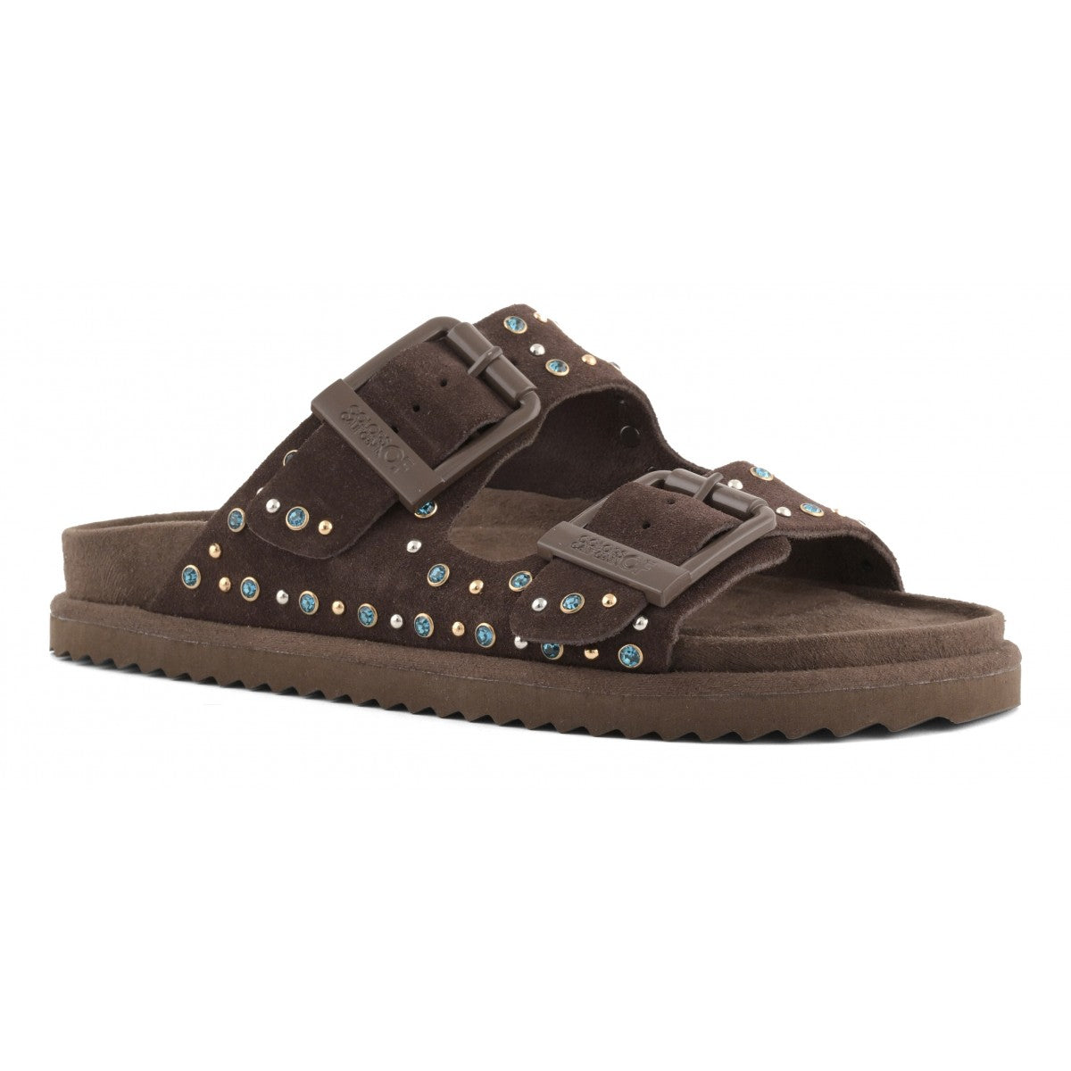 COLORS OF CALIFORNIA SLOFIW Sandalo in pelle scamosciata e strass MOKA