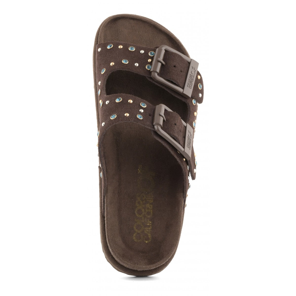 COLORS OF CALIFORNIA SLOFIW Sandalo in pelle scamosciata e strass MOKA