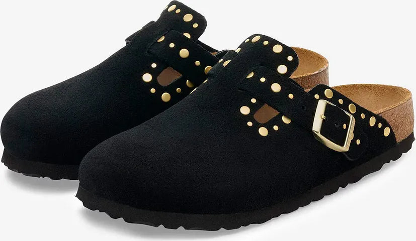 BIRKENSTOCK BOSTON RIVET BORDER SUEDE BLACK