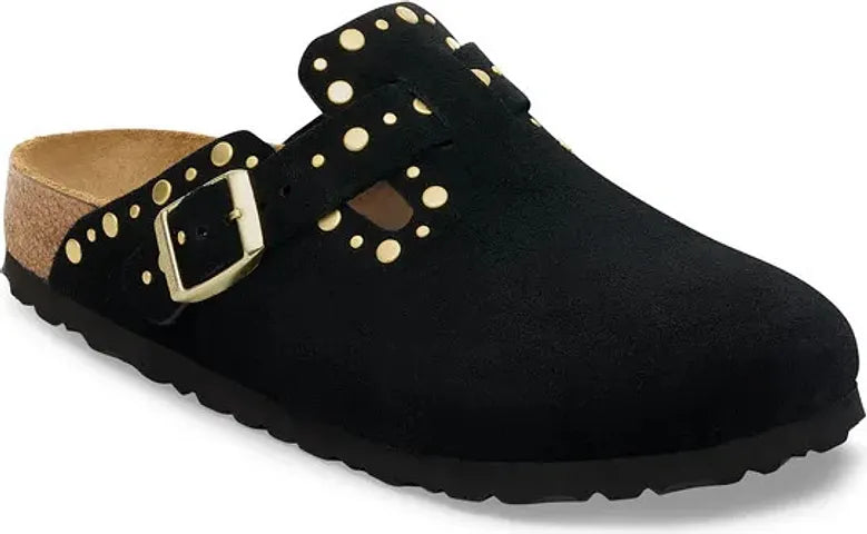 BIRKENSTOCK BOSTON RIVET BORDER SUEDE BLACK