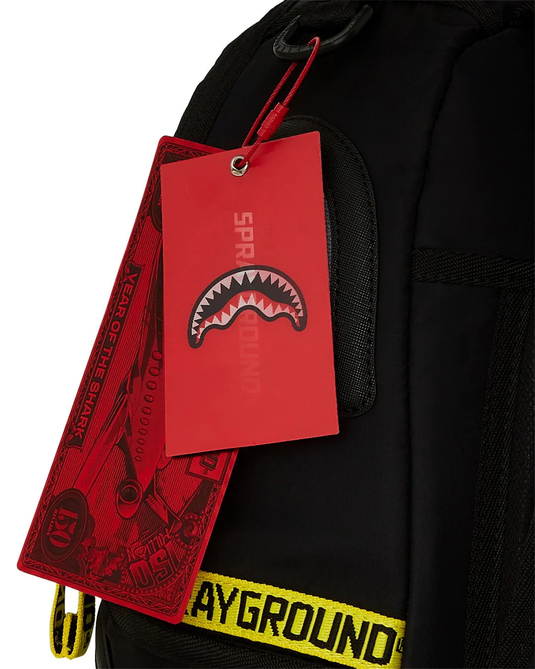Sprayground ZAINO SHARK CENTRAL YELLOW TAPE DLX SATIN BACKPACK