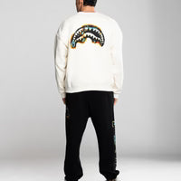 SPRAYGROUND FELPA GIRO COLLO OXIDIZED SHARK CREWNECK IVO BIANCO PANNA