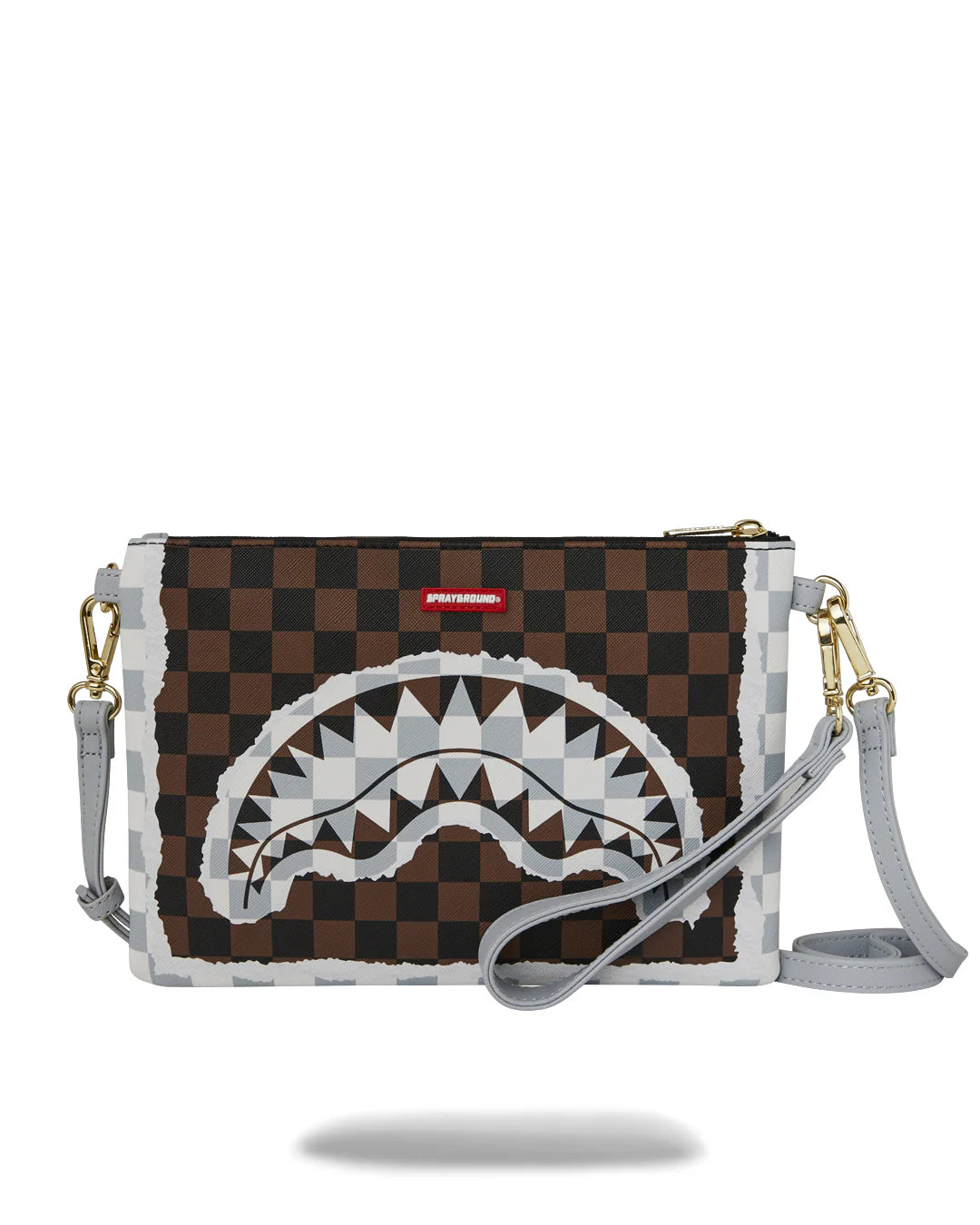 Sprayground POCHETTE CREAM AND BROWN TEAR CHECK CROSSOVER CLUTCH