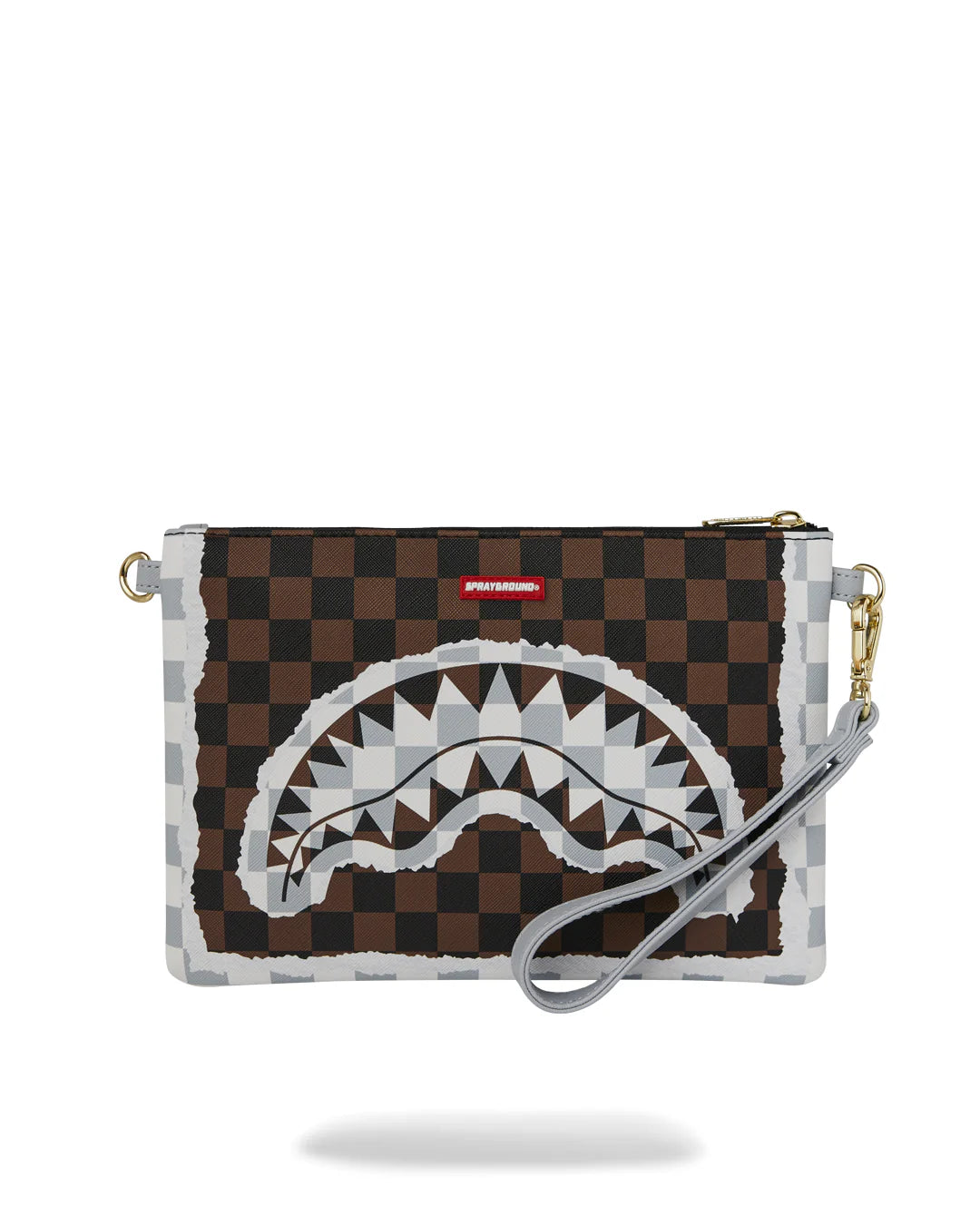 Sprayground POCHETTE CREAM AND BROWN TEAR CHECK CROSSOVER CLUTCH