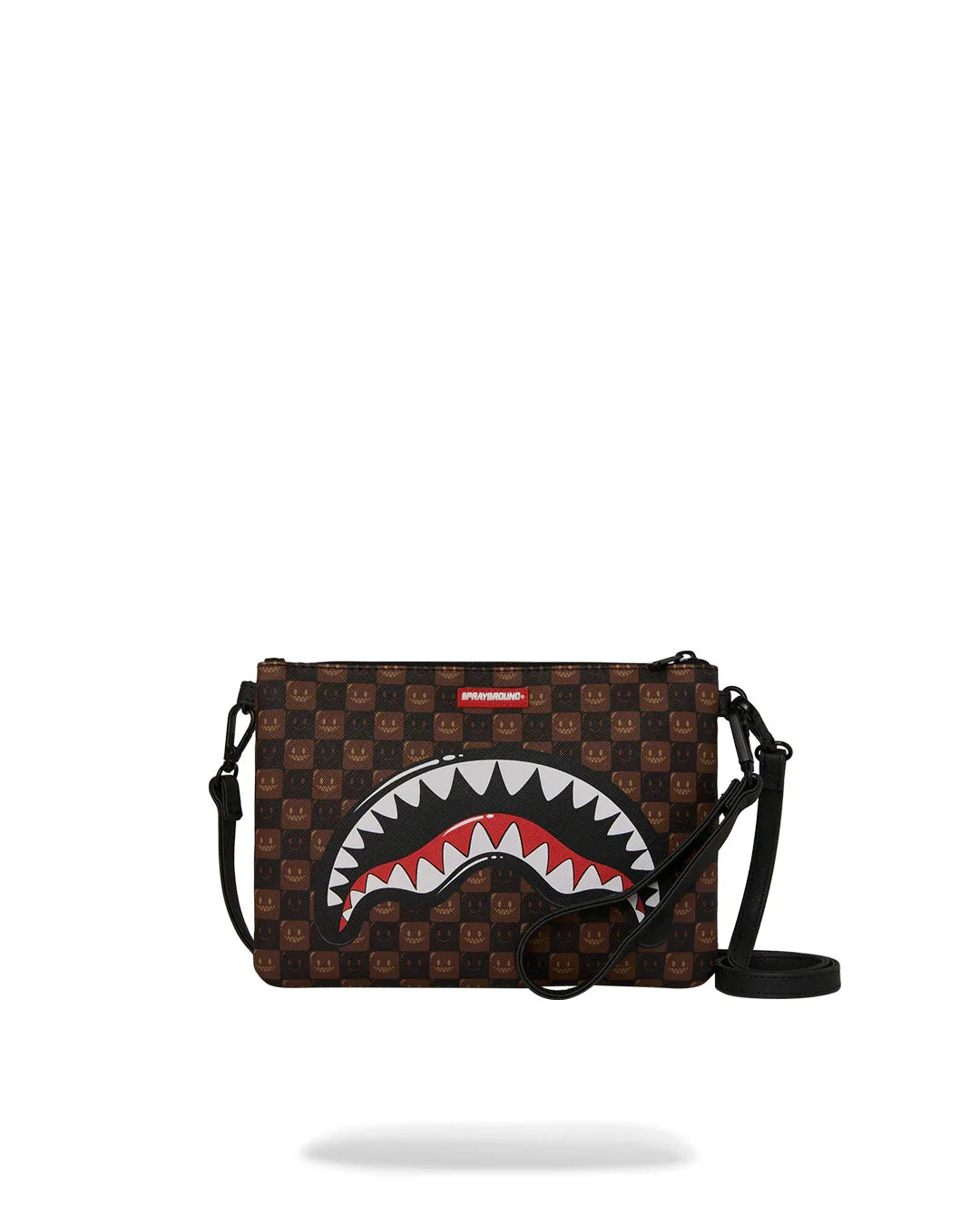 Sprayground POCHETTE SHARKS IN PARIS WTF BUBBLE BROWN CHECK CROSSOVER CLUTCH