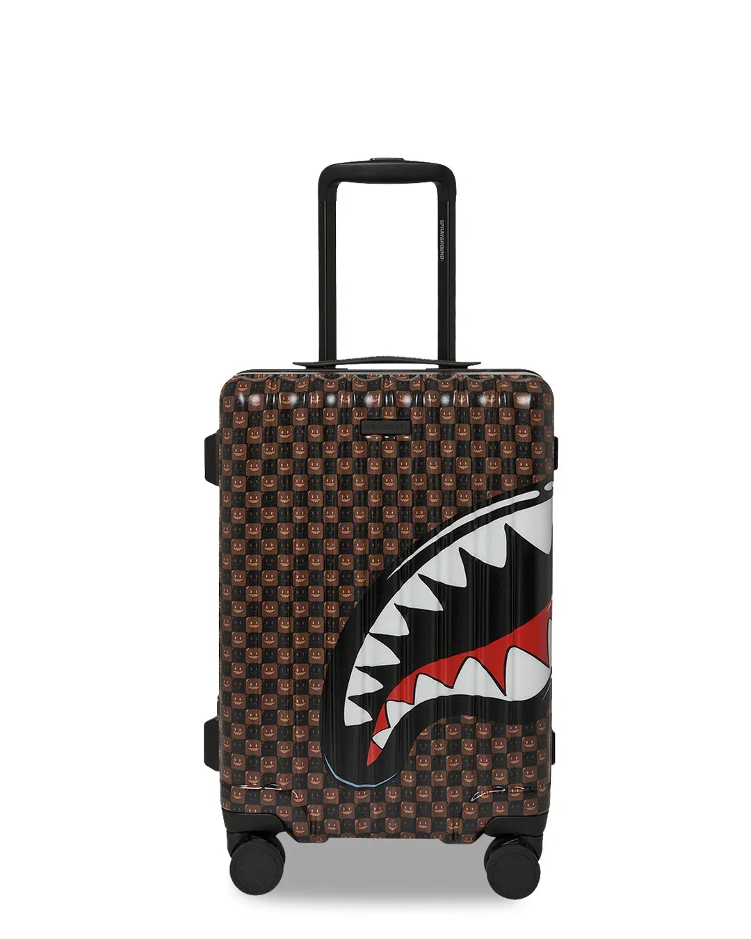 SPRAYGROUND TROLLEY SHARKS IN PARIS WTF BUBBLE BROWN CHECK CARRY-ON LUGGAGE